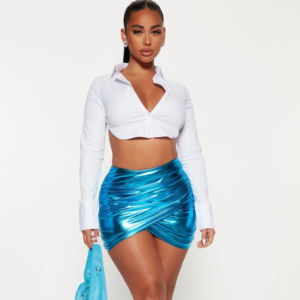 Aqua Faux Leather Mini Skirt